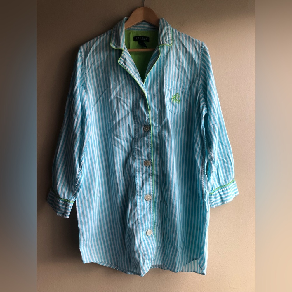 Lauren Ralph Lauren Blue Striped Button Up Women’s Shirt Size XL - Picture 1 of 10